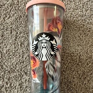 24 oz Starbucks Floral Tumbler with Pink Lid